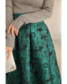 Emerald flower jacquard tuck midi skirt