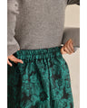 Emerald flower jacquard tuck midi skirt