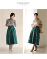 Emerald flower jacquard tuck midi skirt