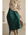 Emerald flower jacquard tuck midi skirt