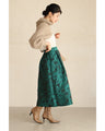 Emerald flower jacquard tuck midi skirt