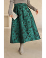 Emerald flower jacquard tuck midi skirt