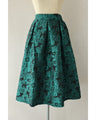 Emerald flower jacquard tuck midi skirt