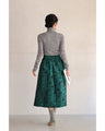 Emerald flower jacquard tuck midi skirt