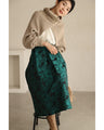 Emerald flower jacquard tuck midi skirt