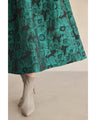 Emerald flower jacquard tuck midi skirt