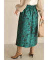 Emerald flower jacquard tuck midi skirt