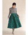 Emerald flower jacquard tuck midi skirt