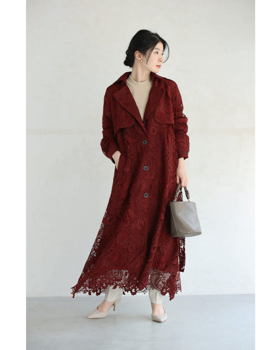 Luxurious all-over lace trench coat (with belt)