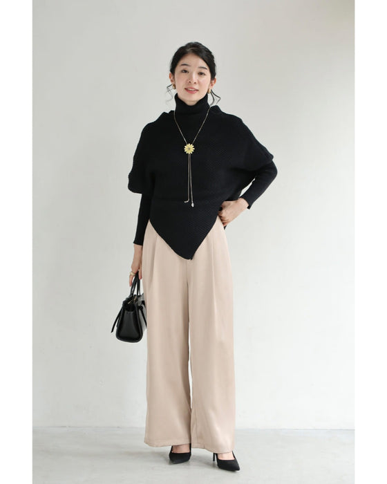 雫ビジュー揺れる立体花のラリアットネックレス