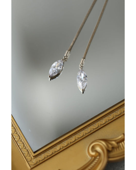 雫ビジュー揺れる立体花のラリアットネックレス