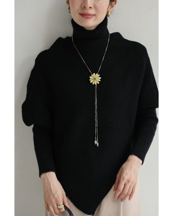 雫ビジュー揺れる立体花のラリアットネックレス