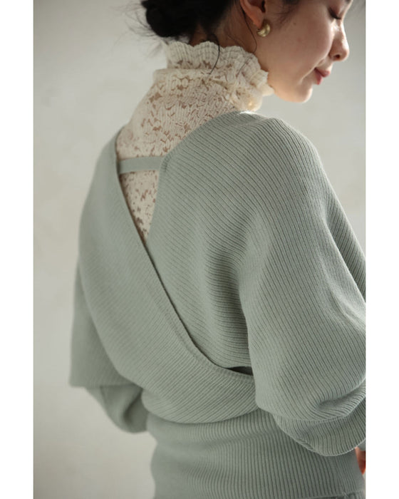 優しいペールカラーのニットトップスとスカート2点セット【set】