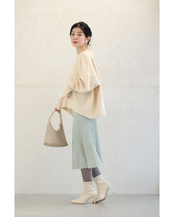 優しいペールカラーのニットトップスとスカート2点セット【set】