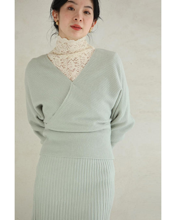 優しいペールカラーのニットトップスとスカート2点セット【set】