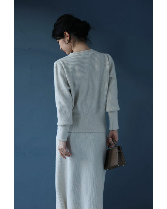 Xラインニットカーディガンとロングスカート2点セット【set】