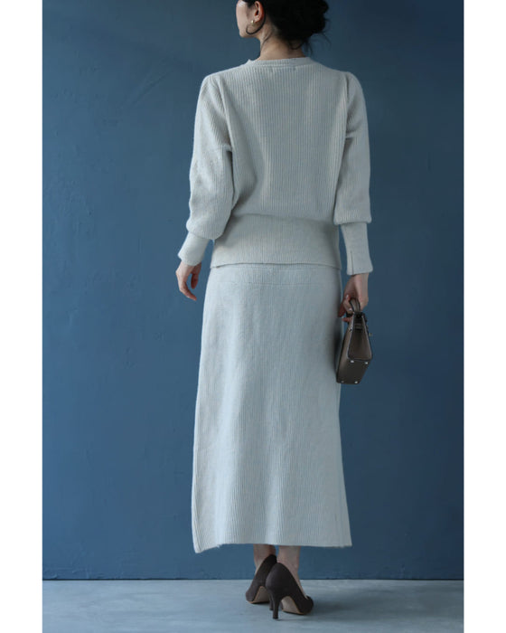 Xラインニットカーディガンとロングスカート2点セット【set】