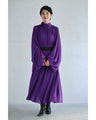 Elegant purple loose balloon sleeve medium dress