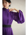 Elegant purple loose balloon sleeve medium dress