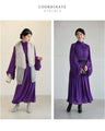 Elegant purple loose balloon sleeve medium dress