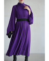 Elegant purple loose balloon sleeve medium dress