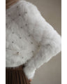 Fluffy short-length fur cardigan with sparkling jewels
