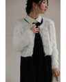 Fluffy short-length fur cardigan with sparkling jewels