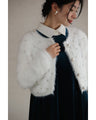 Fluffy short-length fur cardigan with sparkling jewels