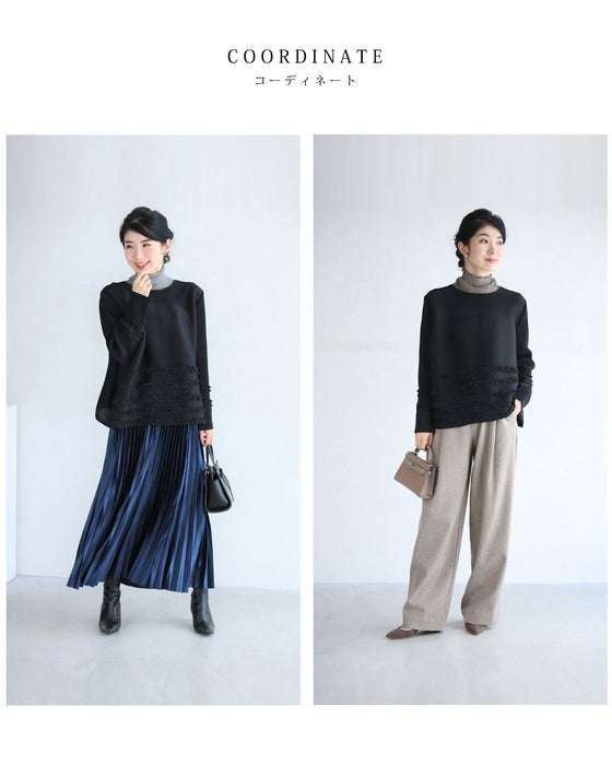 パールを飾ったフリルラインのプリーツカットソートップス