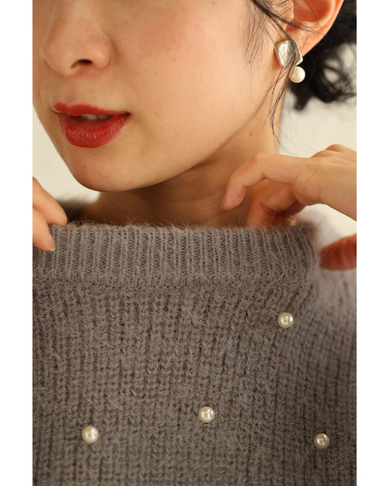 パールの雪降るふわふわ起毛ニットプルオーバートップス