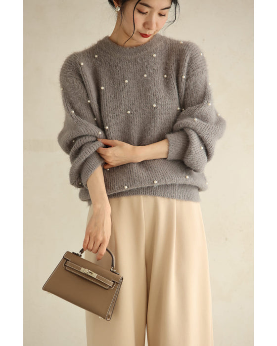 パールの雪降るふわふわ起毛ニットプルオーバートップス