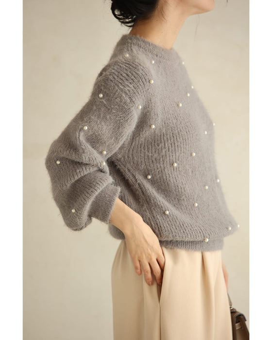 パールの雪降るふわふわ起毛ニットプルオーバートップス