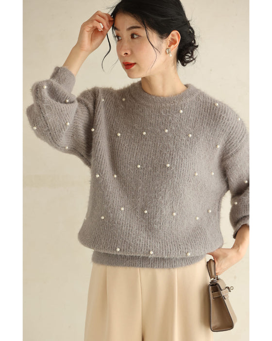 パールの雪降るふわふわ起毛ニットプルオーバートップス