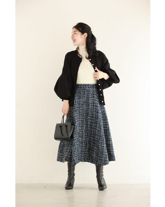 ふっくらバルーン袖の厚手ニットカーディガン