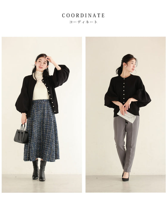 ふっくらバルーン袖の厚手ニットカーディガン