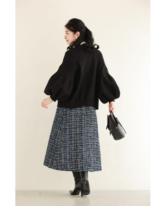 ふっくらバルーン袖の厚手ニットカーディガン