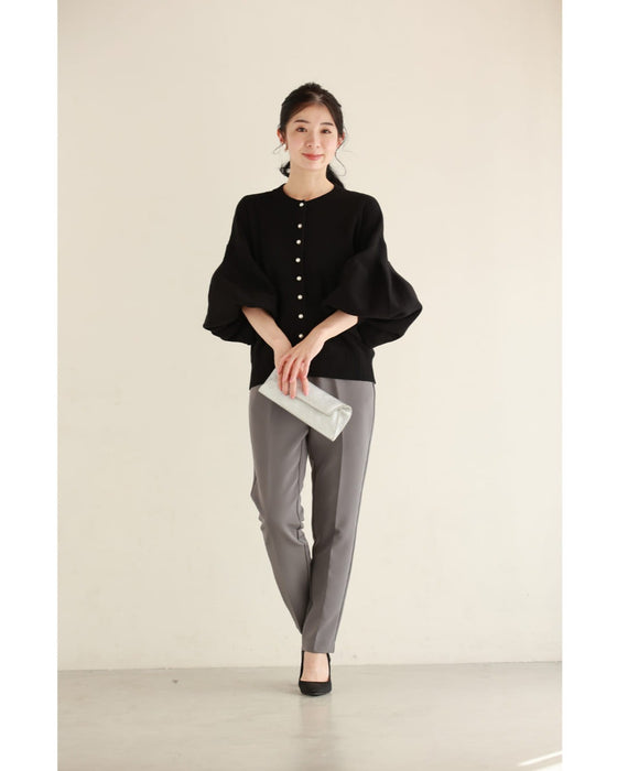 ふっくらバルーン袖の厚手ニットカーディガン