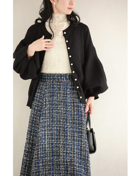 ふっくらバルーン袖の厚手ニットカーディガン