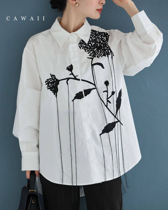 垂らしこみアートデザインの影絵シャツトップス