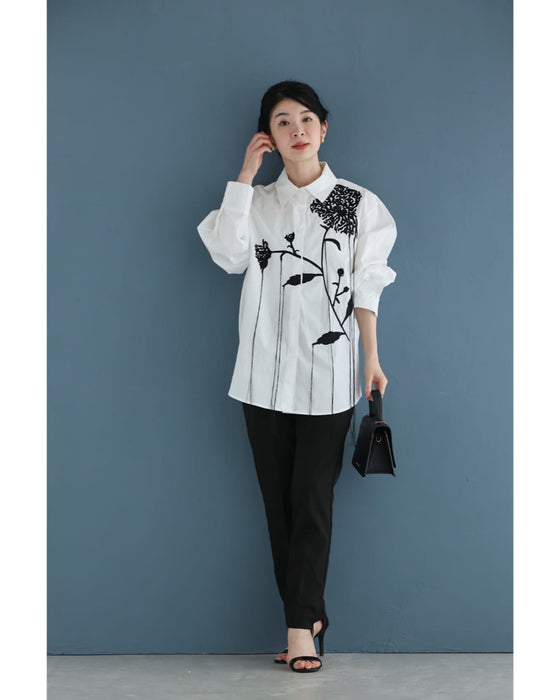 垂らしこみアートデザインの影絵シャツトップス