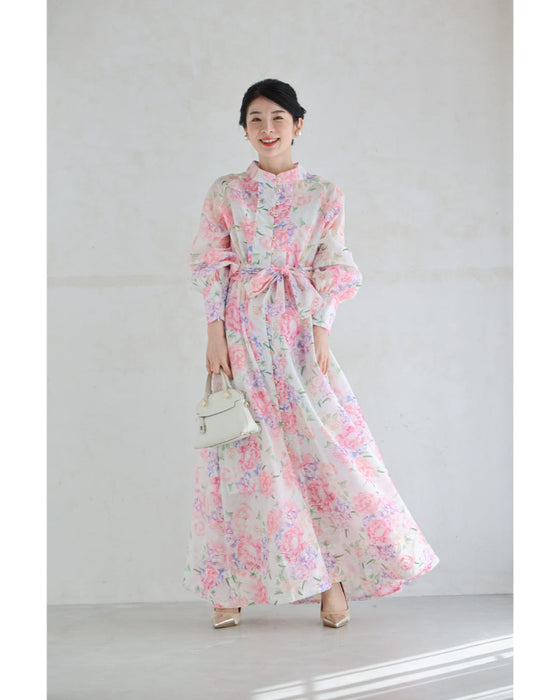 笑顔咲く花束ロングワンピース(リボン、インナー付き)