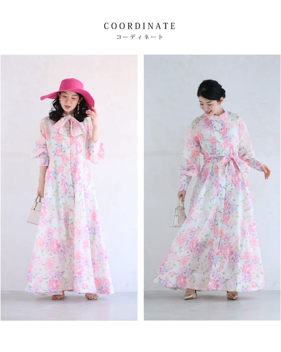 笑顔咲く花束ロングワンピース(リボン、インナー付き)
