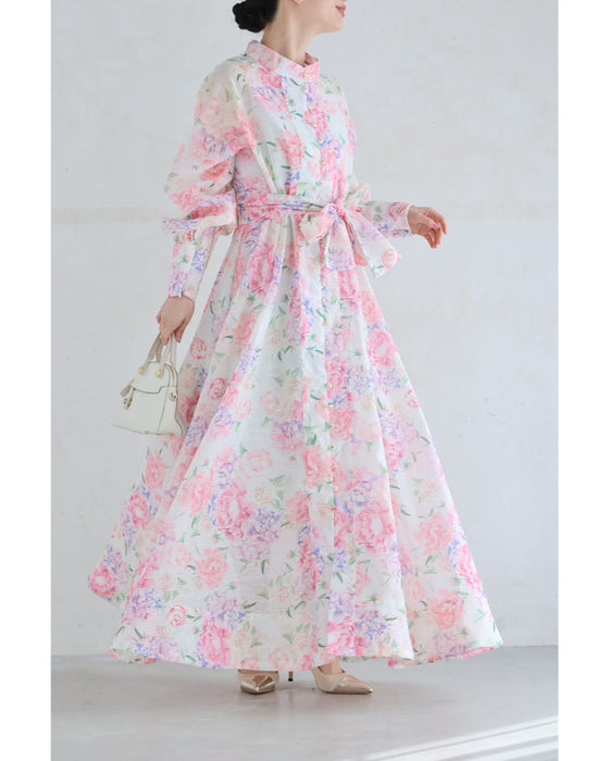 笑顔咲く花束ロングワンピース(リボン、インナー付き)