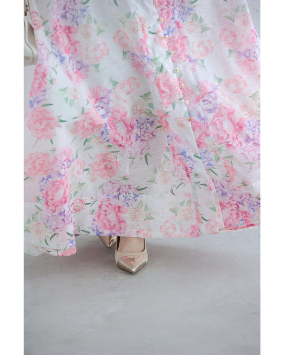 笑顔咲く花束ロングワンピース(リボン、インナー付き)