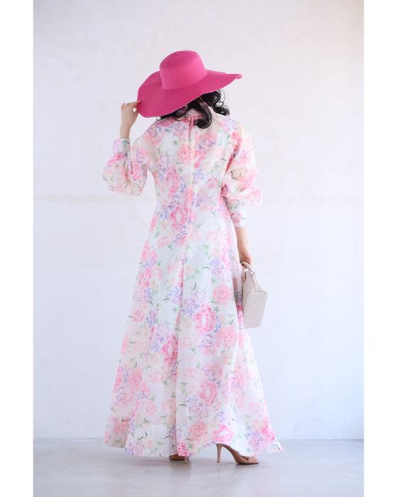 笑顔咲く花束ロングワンピース(リボン、インナー付き)