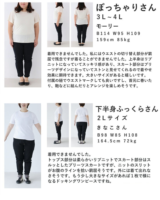 オリエンタルな柄が広がるドッキングプリーツミディアムワンピース(リボン付き)