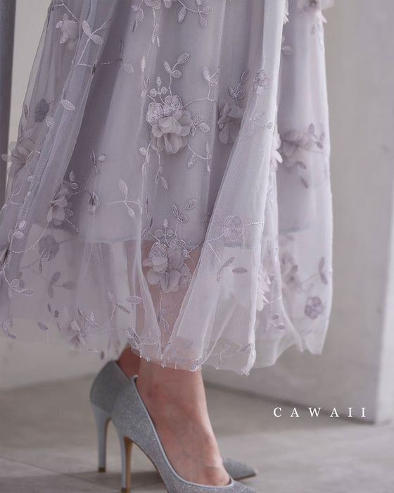 花びら浮かぶふんわり2重チュールミディアムスカート
