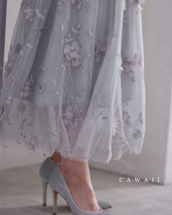 花びら浮かぶふんわり2重チュールミディアムスカート