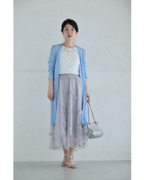 花びら浮かぶふんわり2重チュールミディアムスカート