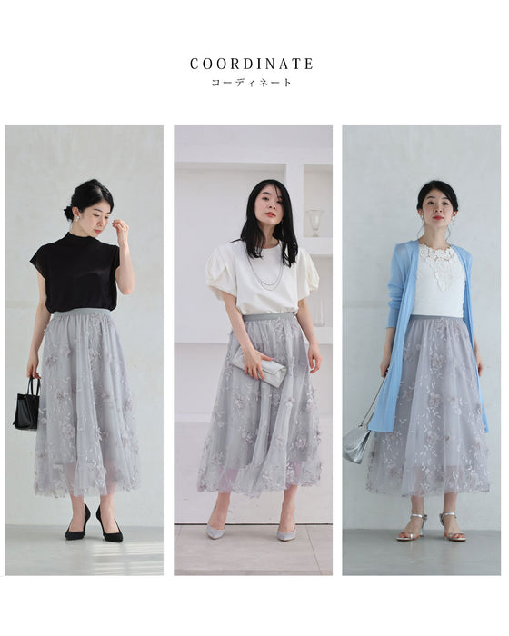 花びら浮かぶふんわり2重チュールミディアムスカート